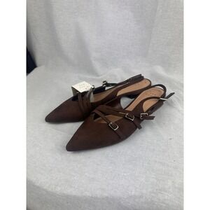 A New Day Women Brown Faux Suede Buckle Strap Slingback Pointed Toe Flats Size 6